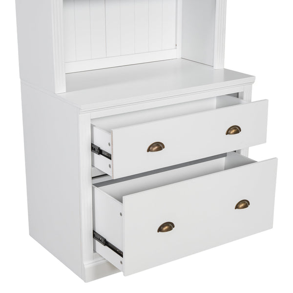English Elm 83.4"Tall Modern Bookshelf With Led Lighting, 2 Drawers & 3 Adjustable Shelves For Stylish Storage Solutions N751S280594K