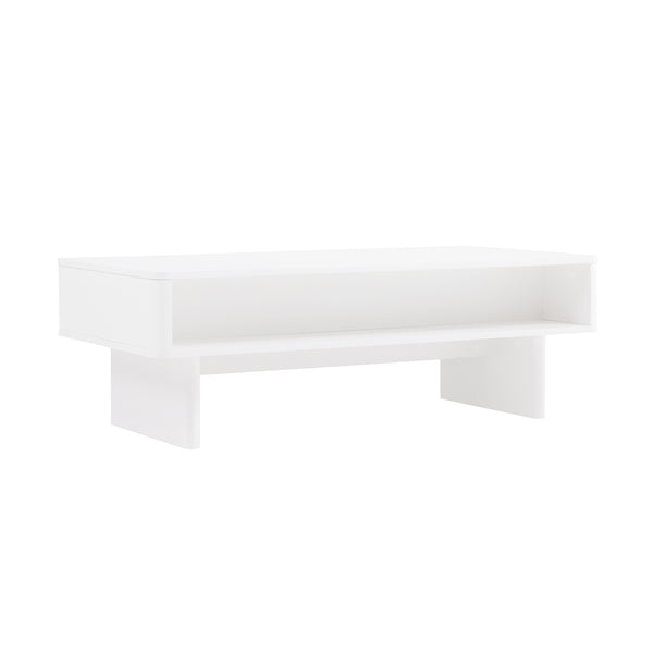 English Elm Ella 47" Coffee Table with Full-Extension Drawers, Open Shelf & Rounded Edges for Modern Living White B365S00062