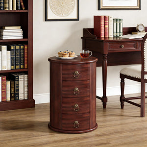 English Elm Wood Round Nightstand Four Drawer Solid Mid Century Modern Bedside Storage Table T3971P451421