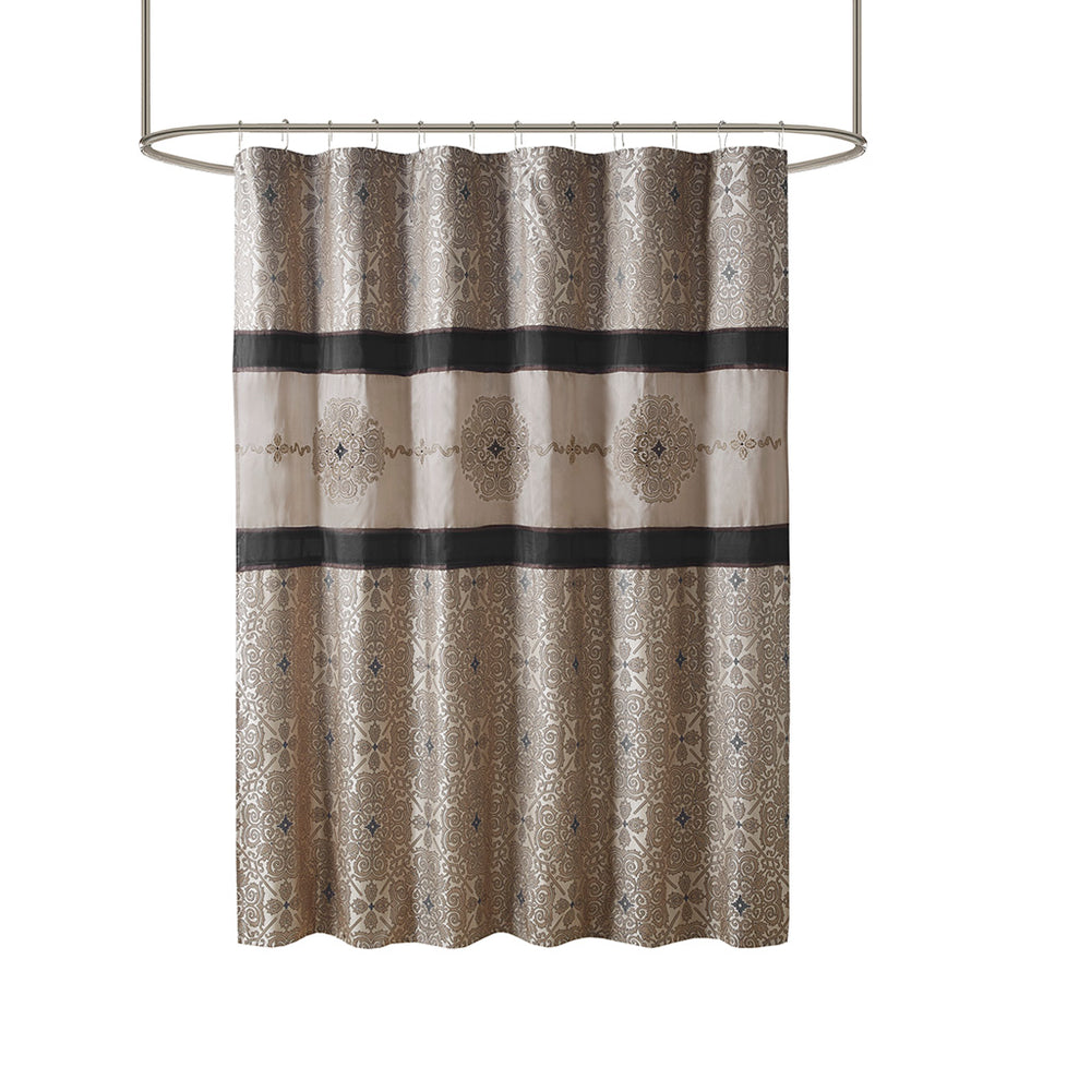 JLA Home Madison Park - Embroidered Jacquard Shower Curtain with Medallion Color-Block Design, Rust‑Resistant Grommets, 72x72 MP70-8302