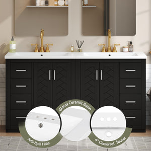 English Elm 60'' Bathroom Vanity Set With Ceramic Sink - Solid Wood Frame, Soft-Close Drawers & Ample Storage N710SS00001B