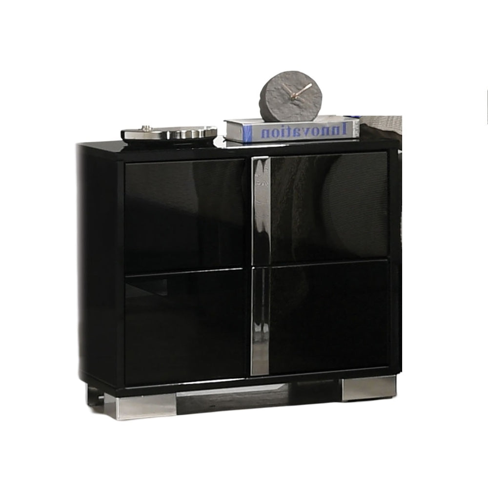 English Elm Black Modern Piano Nightstand with Chrome Legs & Vertical Handles, UV Finish, Contemporary 23.5"W x 15.5"D B011P317867