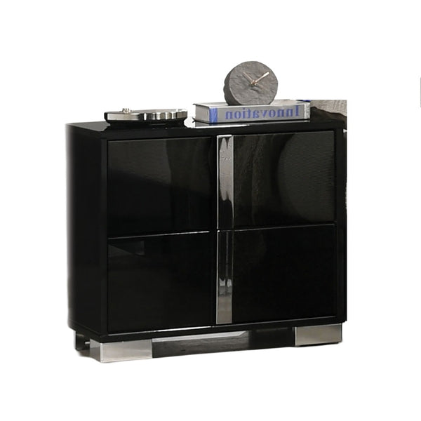 English Elm Black Modern Piano Nightstand with Chrome Legs & Vertical Handles, UV Finish, Contemporary 23.5"W x 15.5"D B011P317867