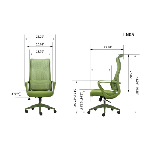 English Elm Ergonomic High Back Mesh Office Chair with Adjustable Lumbar Support and Molded Foam Seat Green W5280P463571