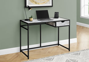 English Elm Computer Desk Compact 42" Marble-Look Laminate Top with Single Storage Drawer and Slim Metal Frame White 44 L x 22 W x 5 H B2710P219848