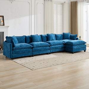 English Elm Cloud Sofa 4 Seats - Modern Modular Sectional Couch In Elegant Blue Chenille For Ultimate Comfort & Style W1143S00049