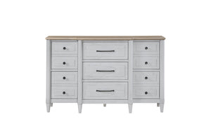English Elm Small Teen Dresser with Cement & Sand Finish — Solid Wood Seven-Drawer Storage, Mindi Veneer Elegance White 61 L x 23.25 W x 35 H B2699P386483