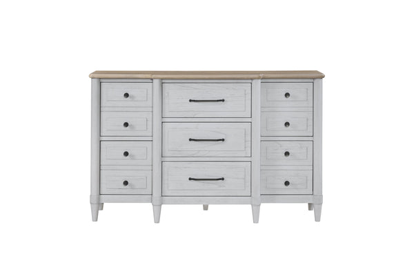 English Elm Small Teen Dresser with Cement & Sand Finish — Solid Wood Seven-Drawer Storage, Mindi Veneer Elegance White 61 L x 23.25 W x 35 H B2699P386483