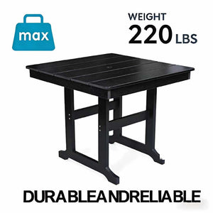 English Elm Modern Hdpe Outdoor Dining Table Wood Grain Aluminum Frame Umbrella Hole Patio Black W3805P389564
