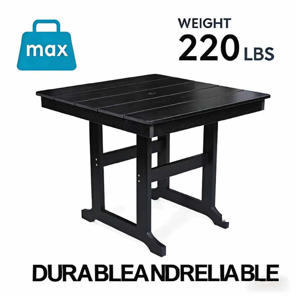 English Elm Modern Hdpe Outdoor Dining Table Wood Grain Aluminum Frame Umbrella Hole Patio Black W3805P389564