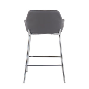 English Elm Daniella Contemporary Counter Stool Set Of 2 In Chrome Metal & Grey Faux Leather For Modern Spaces B202S00051