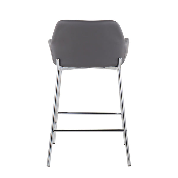 English Elm Daniella Contemporary Counter Stool Set Of 2 In Chrome Metal & Grey Faux Leather For Modern Spaces B202S00051