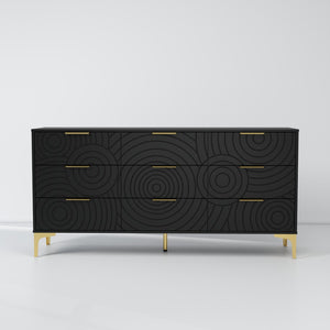 English Elm Modern Nine Drawer Wooden Dresser Wide Storage Chest for Bedroom or Entryway Black B2770P494672