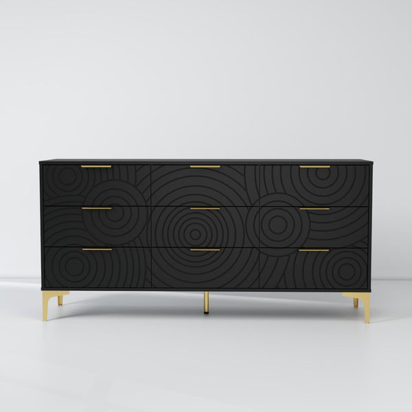 English Elm Modern Nine Drawer Wooden Dresser Wide Storage Chest for Bedroom or Entryway Black B2770P494672
