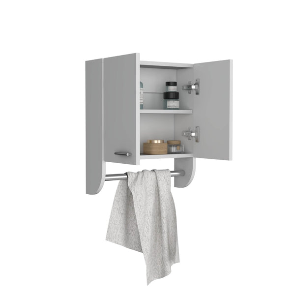 English Elm Optim Wall Mounted Bathroom Cabinet with Towel Bar and Two Adjustable Interior Shelves White B070P234352