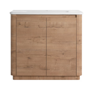 English Elm 36'' Freestanding Bathroom Vanity with White Ceramic Sink, Soft-Close Doors, Plywood, Adjustable Shelves W999P351896