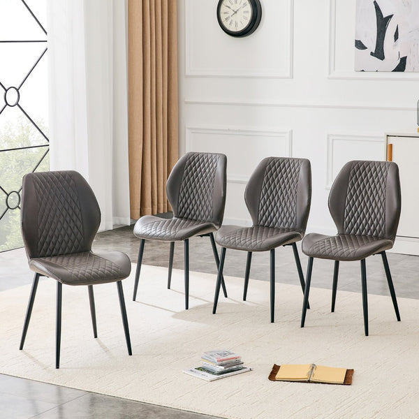 English Elm 4-piece Diamond Quilted Upholstered Dining Chair Set with Sleek Black Metal Legs Black,Dark Gray W1151P458005