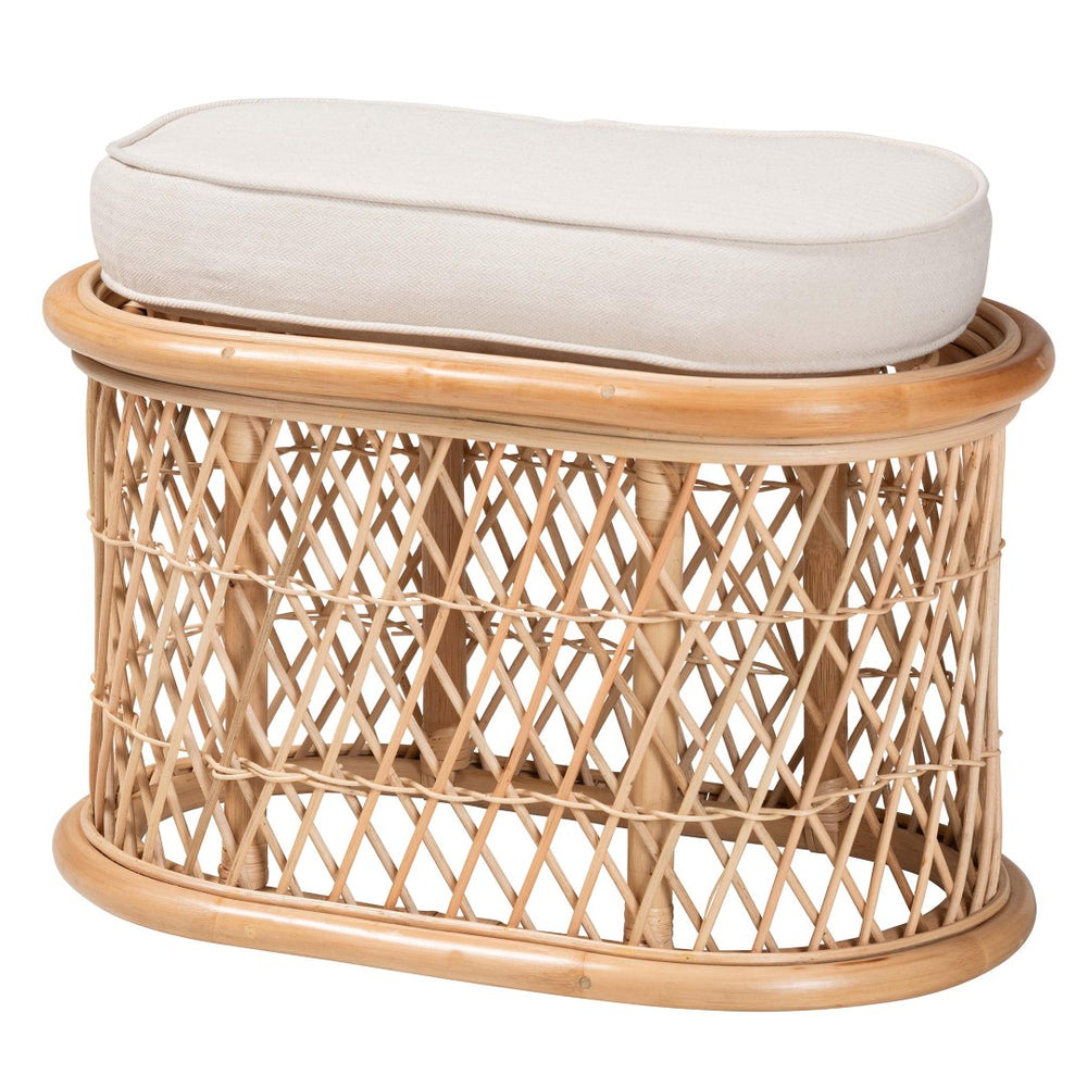 English Elm Bohemian Oval Rattan Footstool with Woven Openwork Frame and Removable Cushion B2750P467736