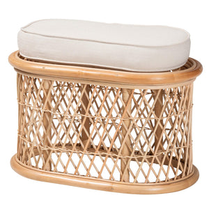 English Elm Bohemian Oval Rattan Footstool with Woven Openwork Frame and Removable Cushion B2750P467736