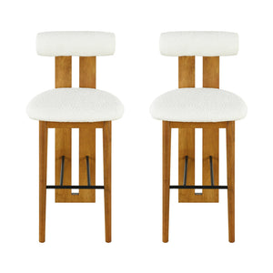English Elm Christopher Knight Home® - Renee Mid-Height Upholstered Barstool with Cloud-Top Backrest and Stain-Resistant Fabric, Set of 2 Walnut,White N775P277442W