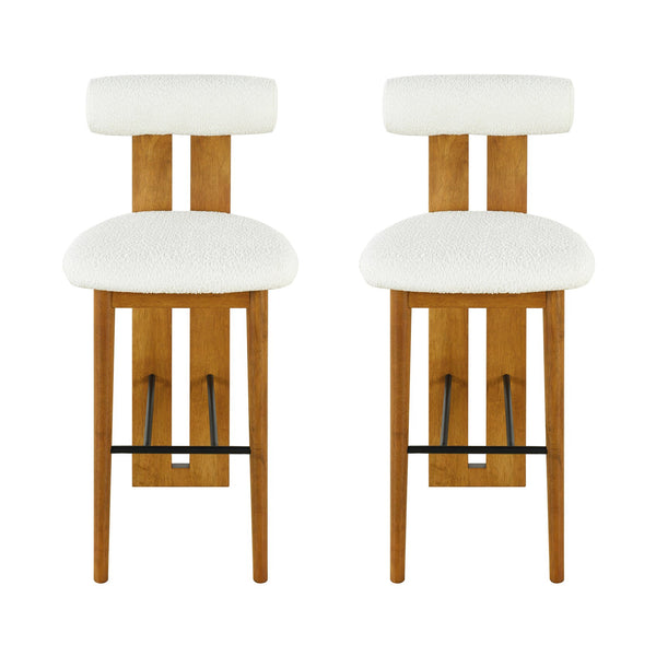 English Elm Christopher Knight Home® - Renee Mid-Height Upholstered Barstool with Cloud-Top Backrest and Stain-Resistant Fabric, Set of 2 Walnut,White N775P277442W