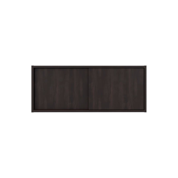 English Elm Note Floating Wall Cabinet Sliding Doors Slim Enclosed Storage for Office or Bedroom Dark Walnut B200P462886