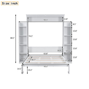 English Elm Queen Murphy Wall Bed with Led Lighting and Dual Storage Cabinets for Guest Rooms LP000695AAK-1