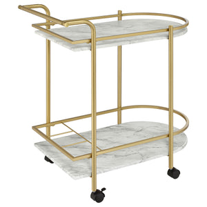 English Elm Desiree Luxe Gold 2-Tier Bar Cart with Faux Marble Shelves, Smooth Casters & Sturdy Metal Frame B062P344987