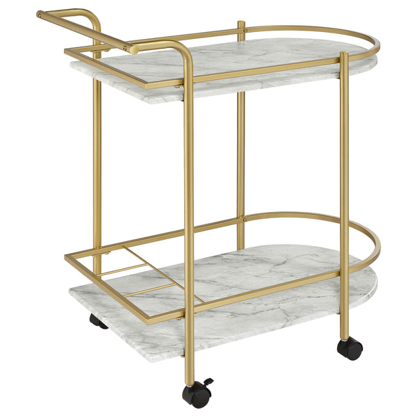 English Elm Desiree Luxe Gold 2-Tier Bar Cart with Faux Marble Shelves, Smooth Casters & Sturdy Metal Frame B062P344987