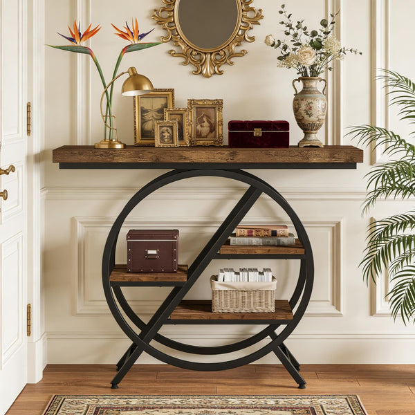 English Elm Hall Console Table Faux Marble Top Gold Geometric Base Modern Entryway Accent T3971P451093