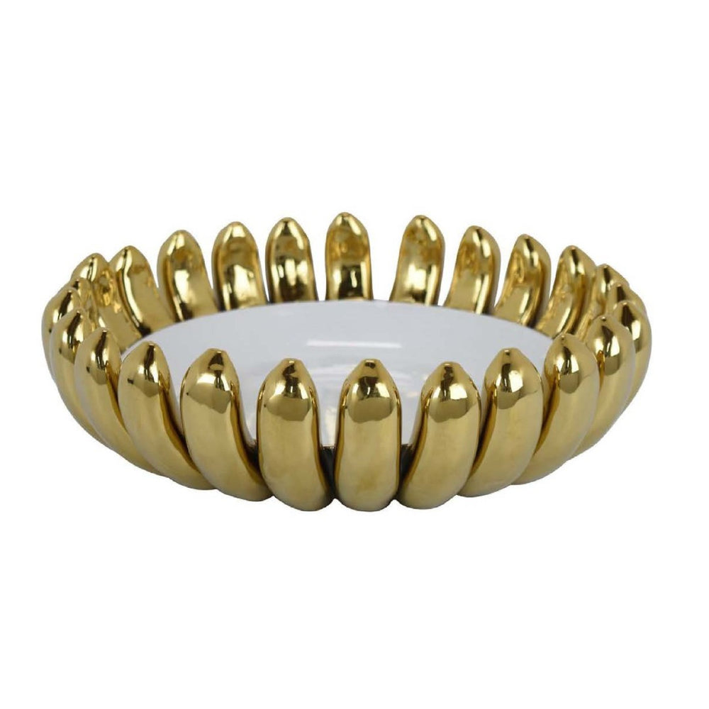 English Elm Milly Gold Petal Rim Ceramic Bowl Glossy White Sculptural Centerpiece for Home Decor B056P417013