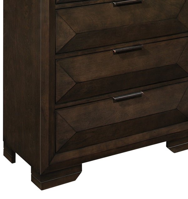 English Elm Contemporary Five Drawer Chest with Raised Panel Fronts and Espresso Birch Veneer Finish B011P225190