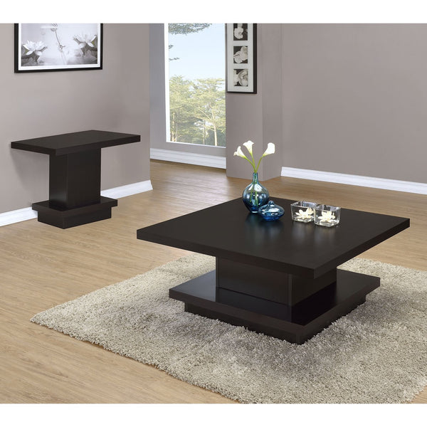 English Elm Cappuccino Two-Piece Square Coffee & End Table Set — Modern Engineered Wood, Scratch-Resistant Finish, Stacked Silhouette B062S01305