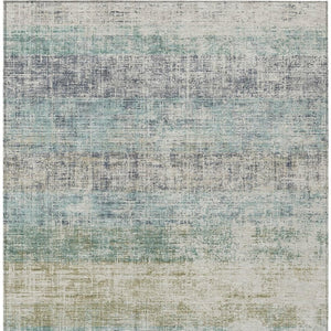HomeRoots 9' X 12' Teal Blue & Beige Striped Area Rug - Durable, Washable, Indoor/Outdoor, Coastal Charm! 690001