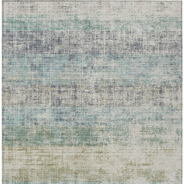 HomeRoots 9' X 12' Teal Blue & Beige Striped Area Rug - Durable, Washable, Indoor/Outdoor, Coastal Charm! 690001