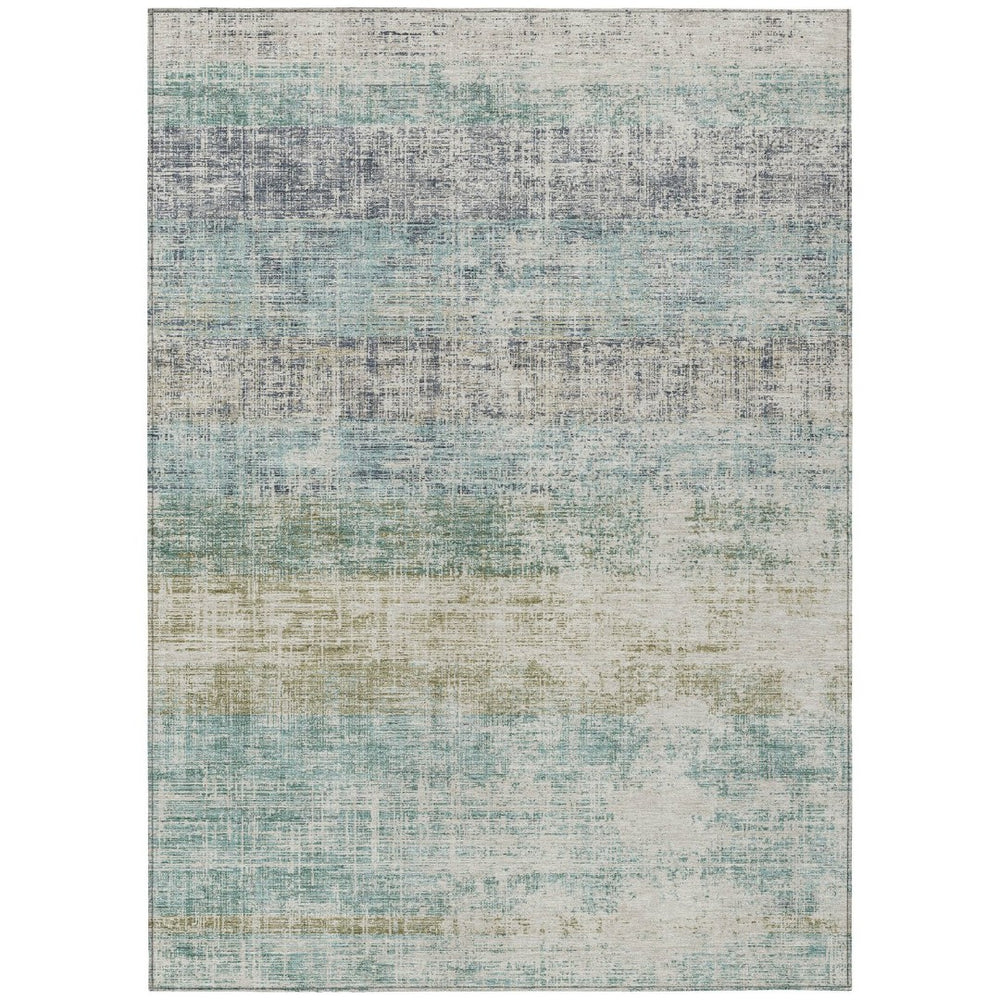HomeRoots 9' X 12' Teal Blue & Beige Striped Area Rug - Durable, Washable, Indoor/Outdoor, Coastal Charm! 690001