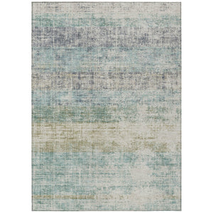HomeRoots 9' X 12' Teal Blue & Beige Striped Area Rug - Durable, Washable, Indoor/Outdoor, Coastal Charm! 690001