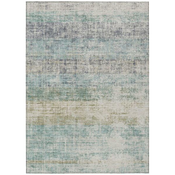 HomeRoots 9' X 12' Teal Blue & Beige Striped Area Rug - Durable, Washable, Indoor/Outdoor, Coastal Charm! 690001