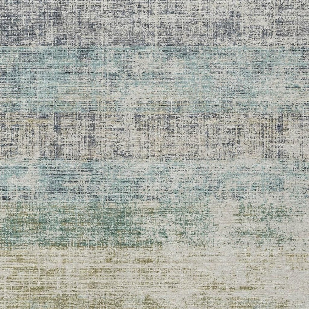 HomeRoots 10' Teal Blue & Beige Striped Washable Area Rug - Durable Indoor/Outdoor Design for Busy Homes 690002