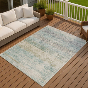HomeRoots 10' Teal Blue & Beige Striped Washable Area Rug - Durable Indoor/Outdoor Design for Busy Homes 690002