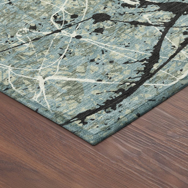 HomeRoots 8' Modern Abstract Washable Round Area Rug in Artichoke Green, Black & Ivory for Indoor/Outdoor Use 690005