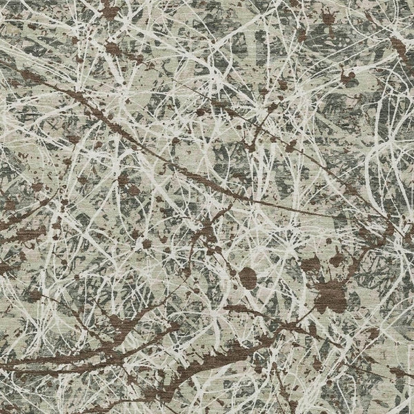 HomeRoots 5' Washable Abstract Area Rug in Artichoke Green, Brown & Ivory - Durable, Stylish for Indoors & Outdoors 690010