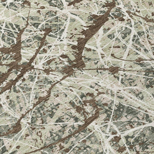 HomeRoots 8' Abstract Round Area Rug in Artichoke Green, Brown & Ivory – Washable & Durable for Indoor/Outdoor Use 690011