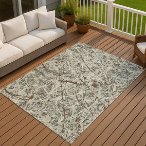 HomeRoots 9' X 12' Artichoke Green Abstract Area Rug - Durable, Washable Indoor/Outdoor Design for Every Space 690013