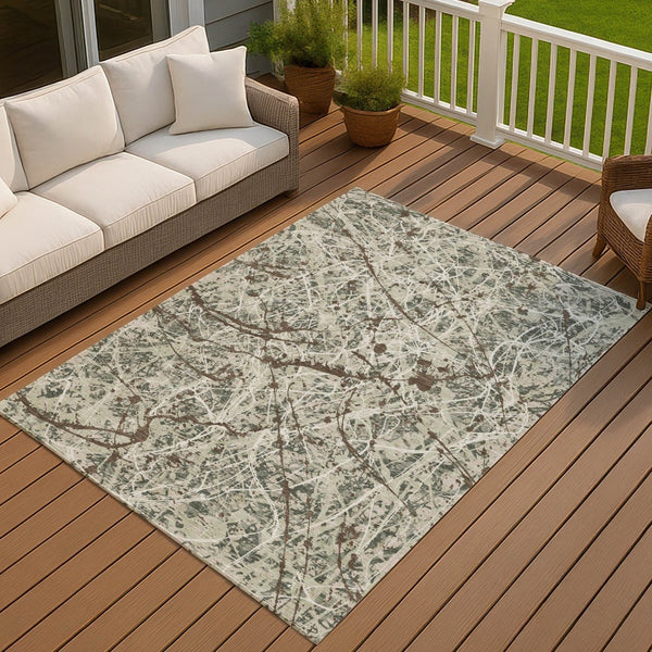 HomeRoots 9' X 12' Artichoke Green Abstract Area Rug - Durable, Washable Indoor/Outdoor Design for Every Space 690013