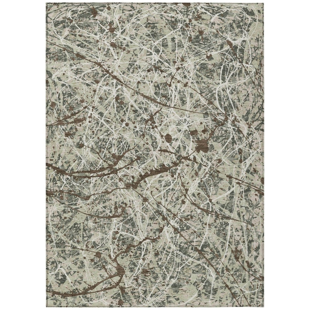 HomeRoots 9' X 12' Artichoke Green Abstract Area Rug - Durable, Washable Indoor/Outdoor Design for Every Space 690013
