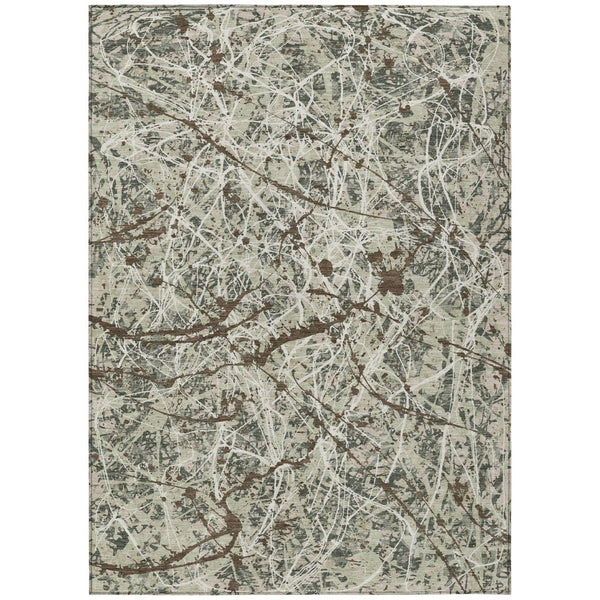HomeRoots 9' X 12' Artichoke Green Abstract Area Rug - Durable, Washable Indoor/Outdoor Design for Every Space 690013