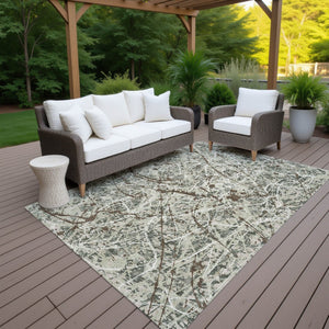 HomeRoots 9' X 12' Artichoke Green Abstract Area Rug - Durable, Washable Indoor/Outdoor Design for Every Space 690013