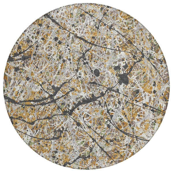 HomeRoots 8' Round Abstract Area Rug in Beige, Black & Ivory - Stylish, Washable, Indoor/Outdoor Durability! 690017