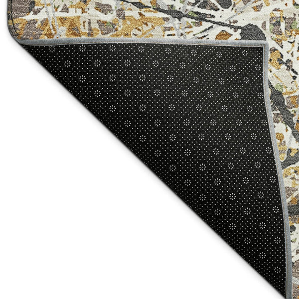 HomeRoots 8' Round Abstract Area Rug in Beige, Black & Ivory - Stylish, Washable, Indoor/Outdoor Durability! 690017